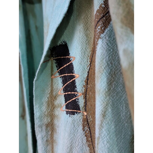 VTG Art-To-Wear Blazer Jacket Womens Medium Turquoise Beige Toggle Closure Boho - Picture 5 of 8